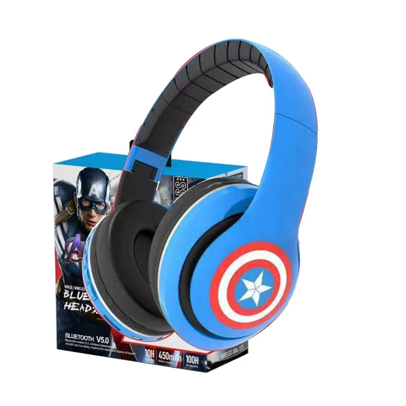 New iron Man Bluetooth Headphones Over-Ear Wireless Stereo Earphones Cartoon Spiderman Iron Man Captain Headset with Mic
