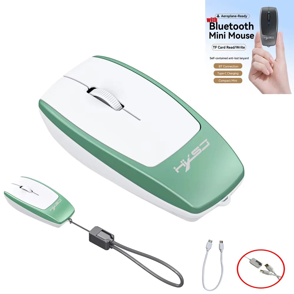 with Bluetooth Wireless Mouse Type USB C Rechargeable Mice with Micro SD Card Reader for Laptop Tablet Memory Adapter Mini Mouse