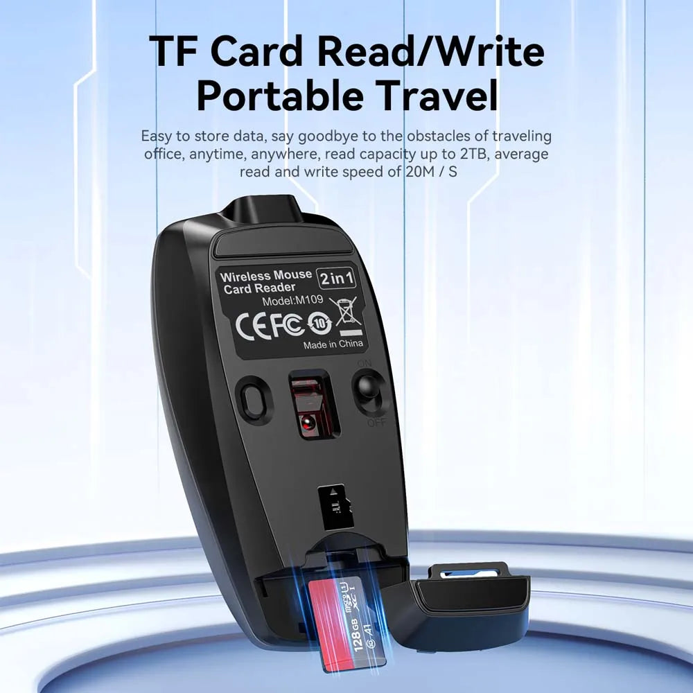 with Bluetooth Wireless Mouse Type USB C Rechargeable Mice with Micro SD Card Reader for Laptop Tablet Memory Adapter Mini Mouse