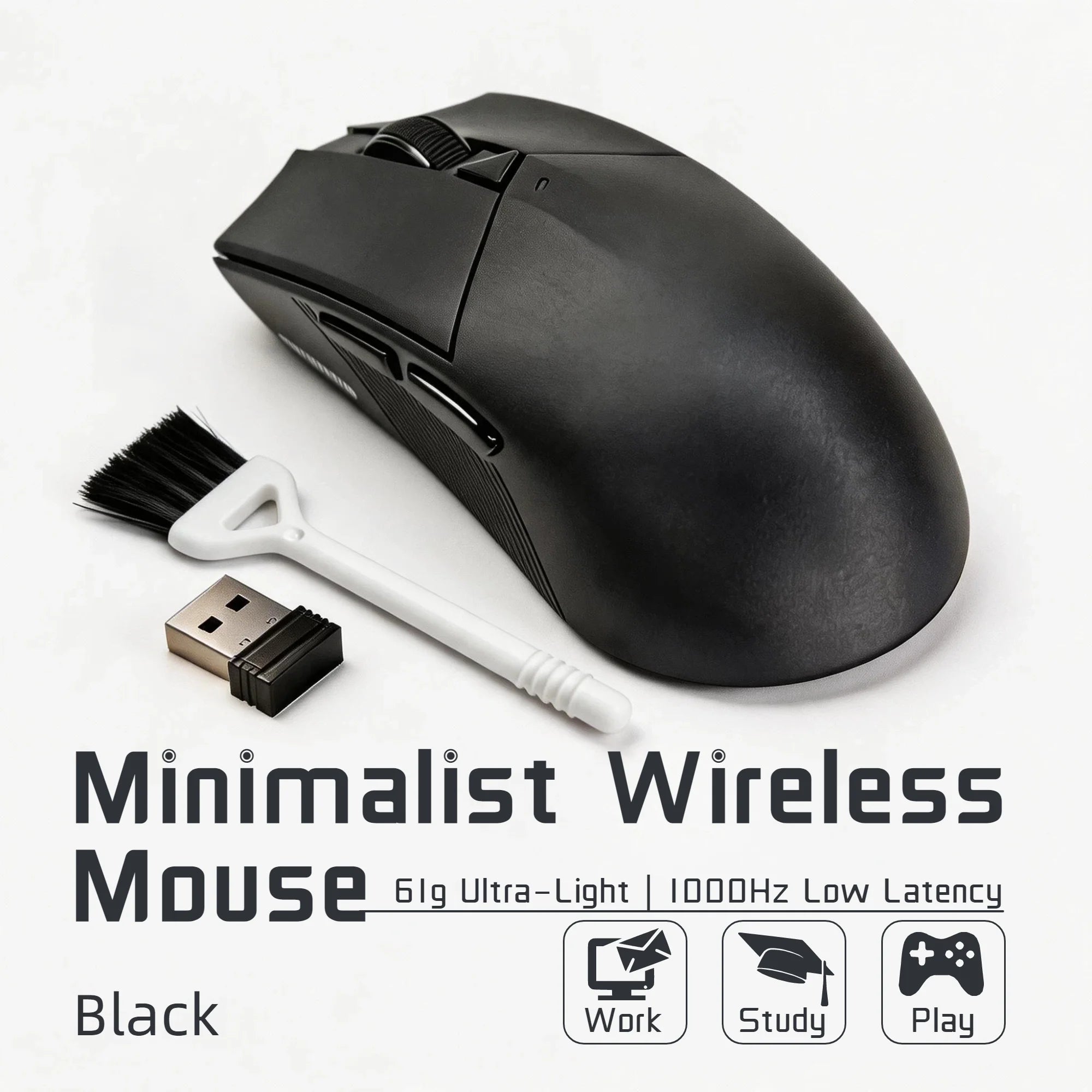 Wireless Mouse Bluetooth 2.4G Dual Mode 12800 DPI Gaming Mouse Rechargeable 500mAh Battery 1000Hz Polling Rate Lightweight 61g Office Gaming Mice for PC Laptop Tablet Black White