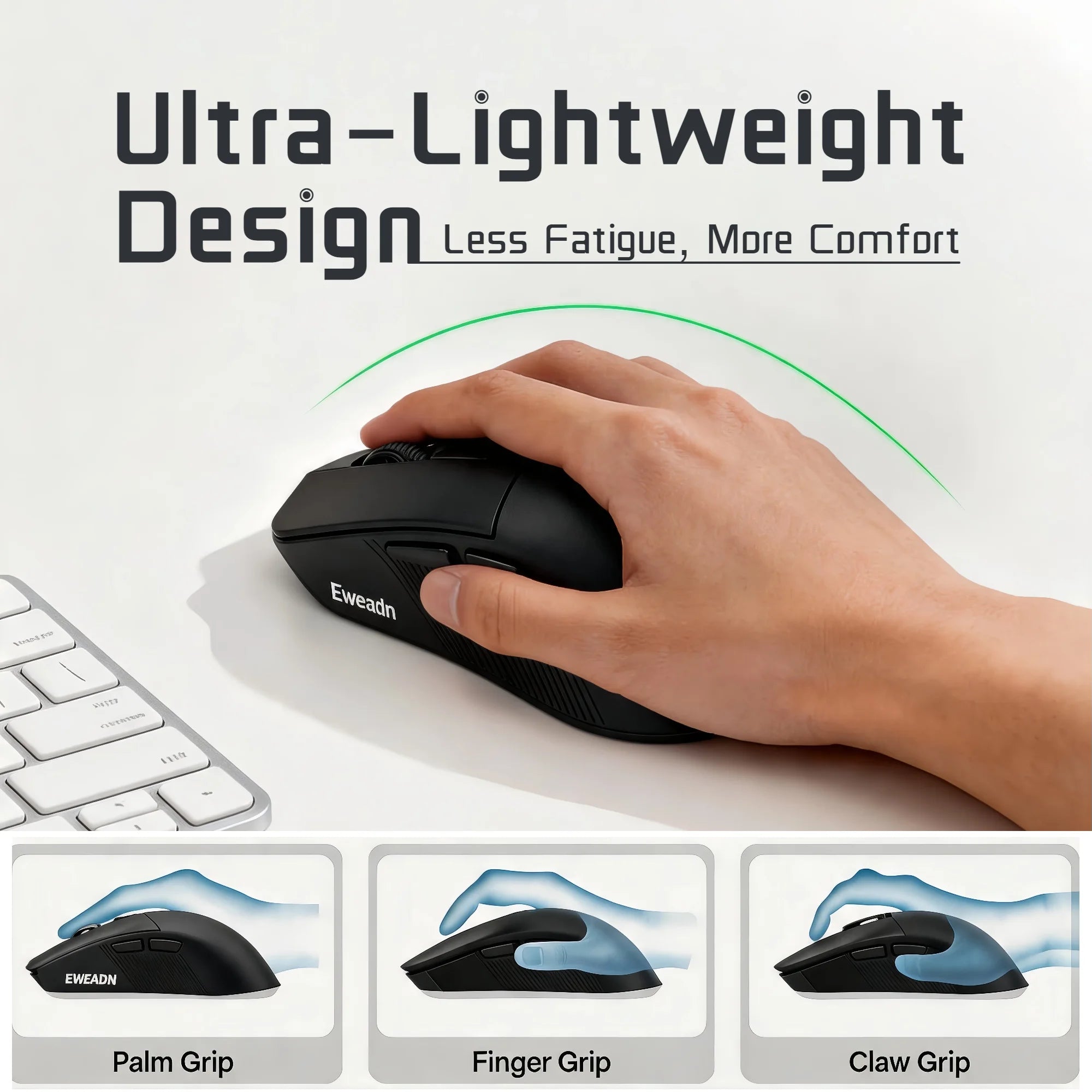 Wireless Mouse Bluetooth 2.4G Dual Mode 12800 DPI Gaming Mouse Rechargeable 500mAh Battery 1000Hz Polling Rate Lightweight 61g Office Gaming Mice for PC Laptop Tablet Black White